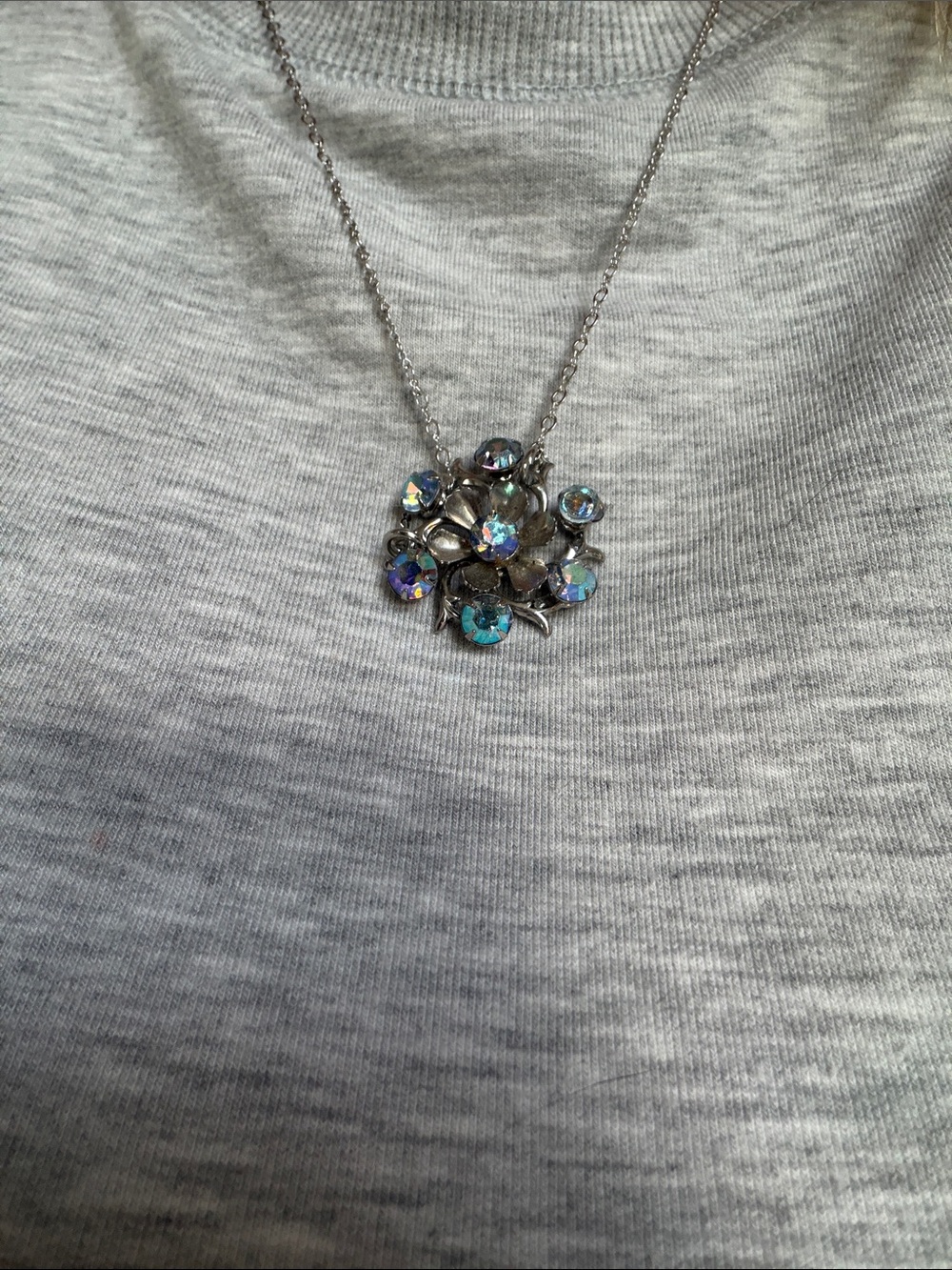 Blue Crystal Cluster Pendant Necklace - Picture 3 of 5